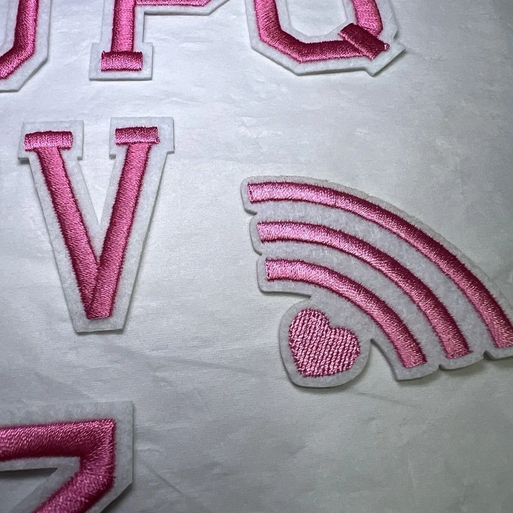Hot Pink White Trim Alphabet Patches Iron‎ on patch letters Apprx 2